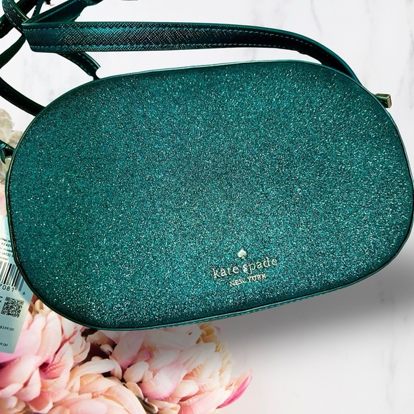 SOLD** Kate ♠️ Spade glimmer glitter oval camera bag KE459 Festive Teal - Picture 1 of 11